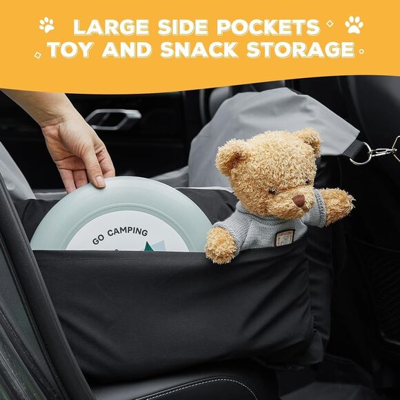 Dog Car Seat Waterproof Booster w Storage Pockets Groom Glove Small Black Gray - Picture 6 of 16